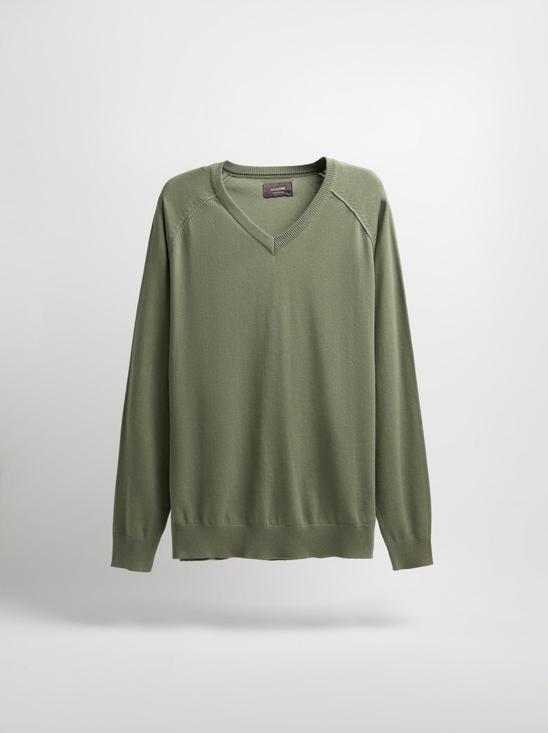 Pull en tricot à col en V Vert - Kiabi