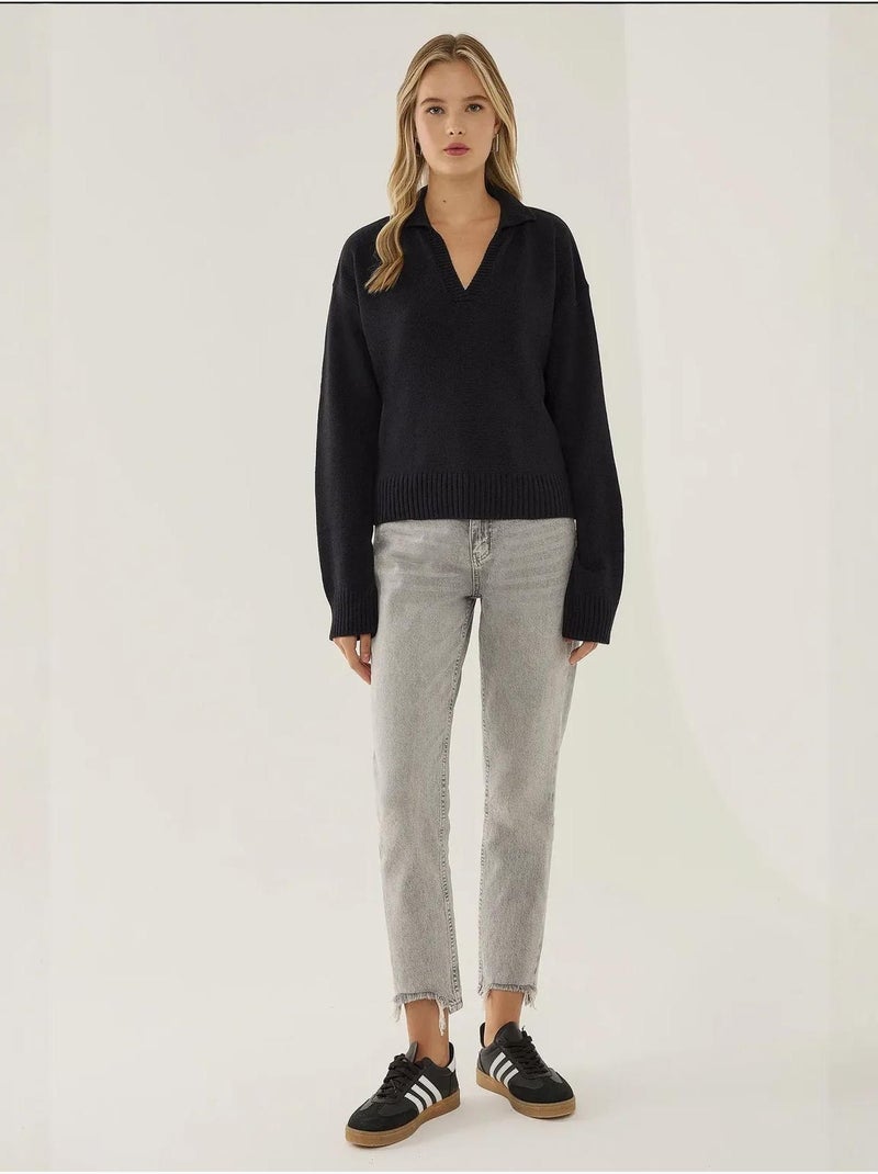 Pull en tricot à col polo Bleu - Kiabi