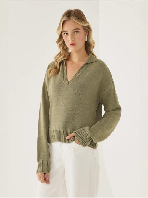 Pull en tricot à col polo - Kiabi