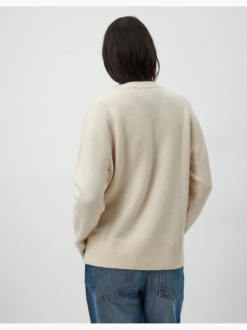 Pull en tricot à col rond Beige - Kiabi