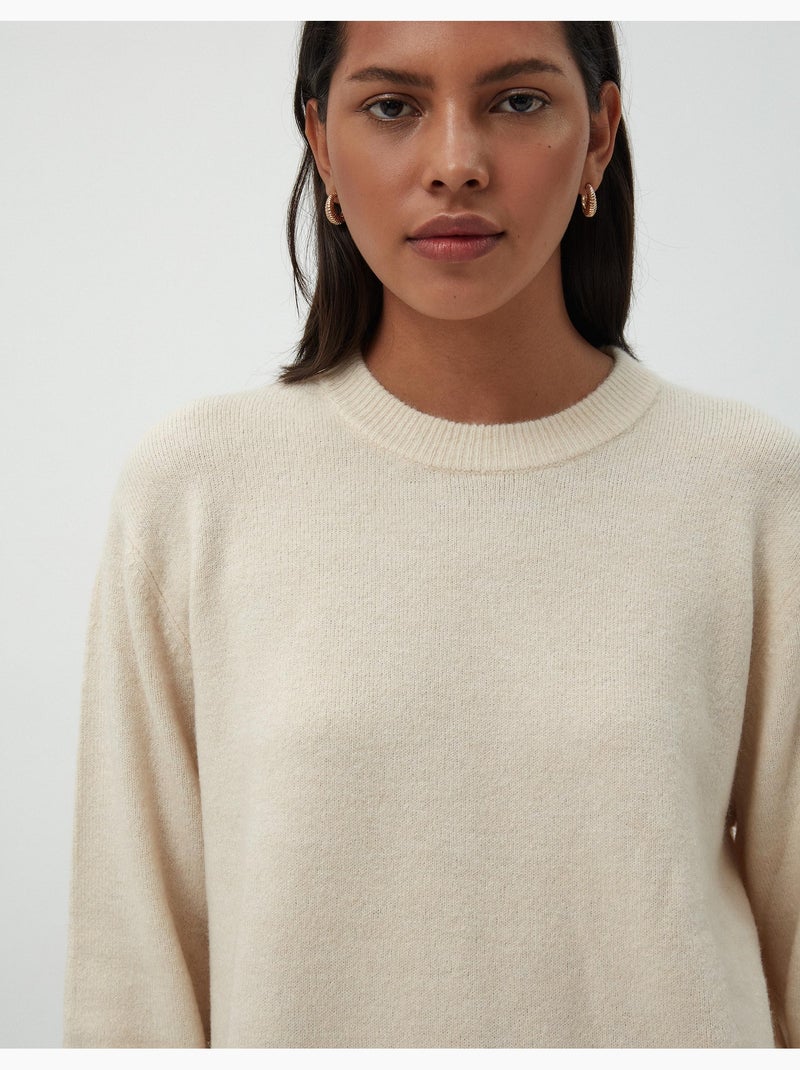 Pull en tricot à col rond Beige - Kiabi