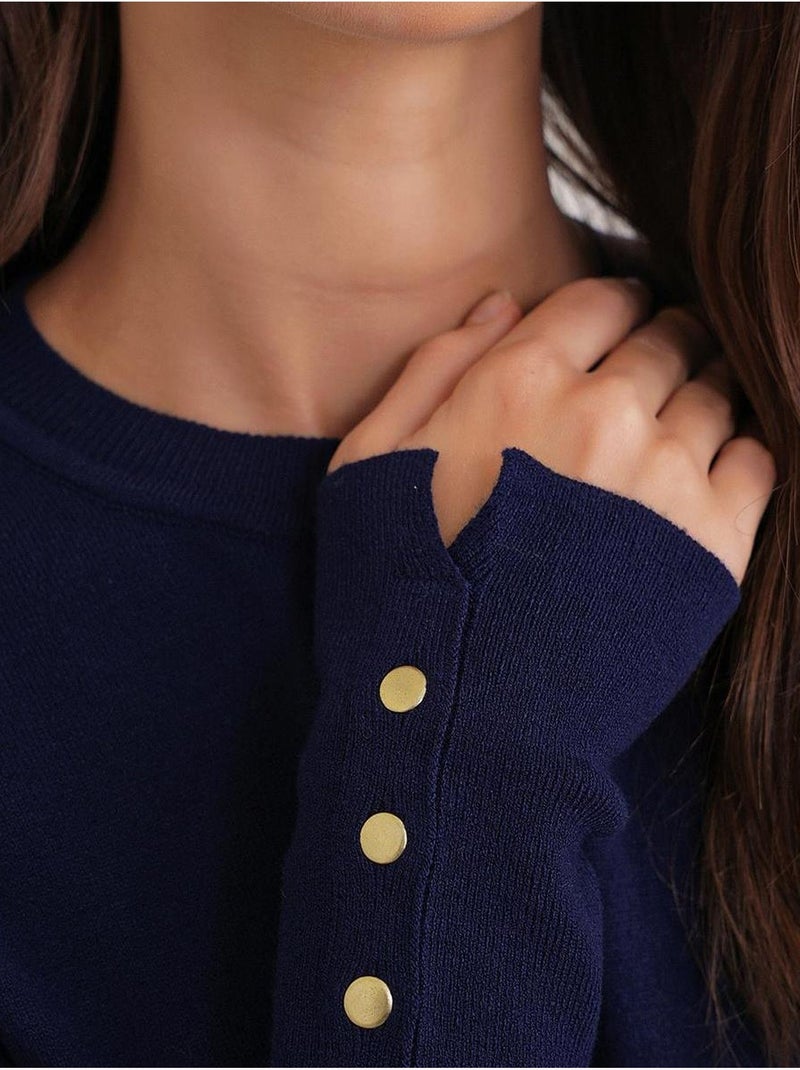 Pull en tricot à col rond et coupe slim mixray Bleu marine - Kiabi