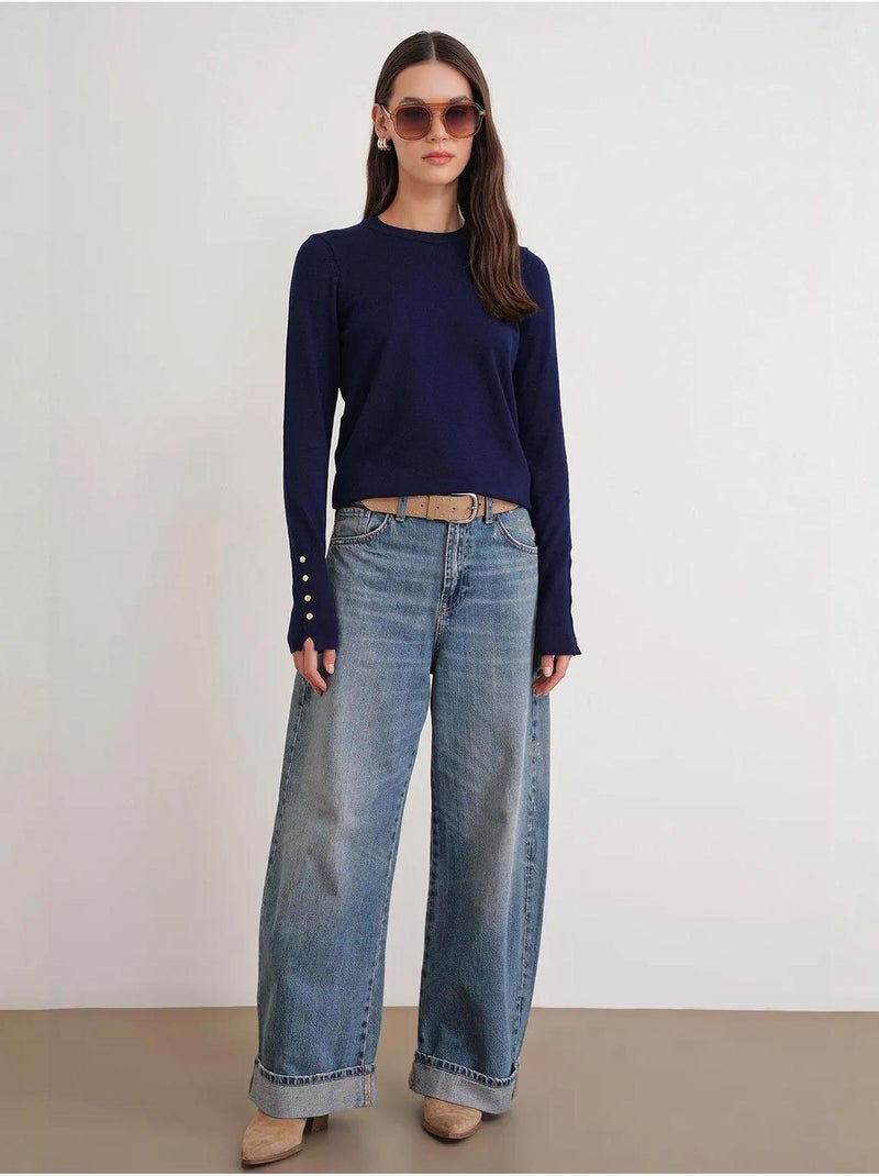 Pull en tricot à col rond et coupe slim mixray Bleu marine - Kiabi