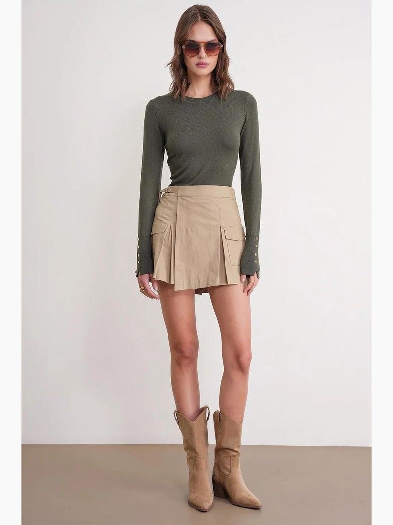 Pull en tricot à col rond et coupe slim mixray Kaki - Kiabi