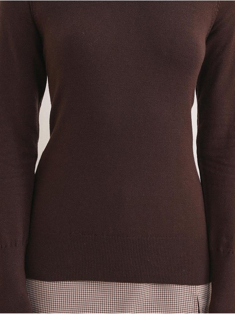 Pull en tricot à col rond et coupe slim mixray Marron foncé - Kiabi