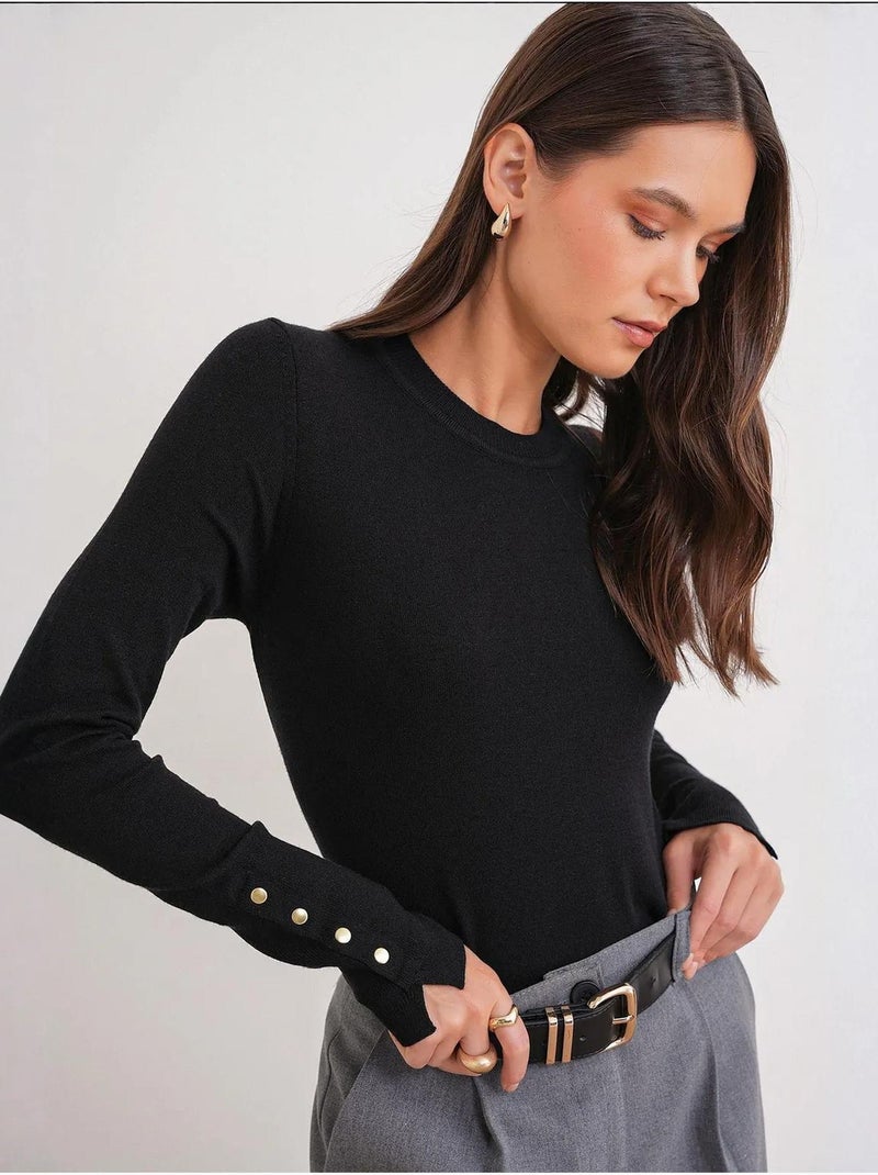 Pull en tricot à col rond et coupe slim mixray Noir - Kiabi