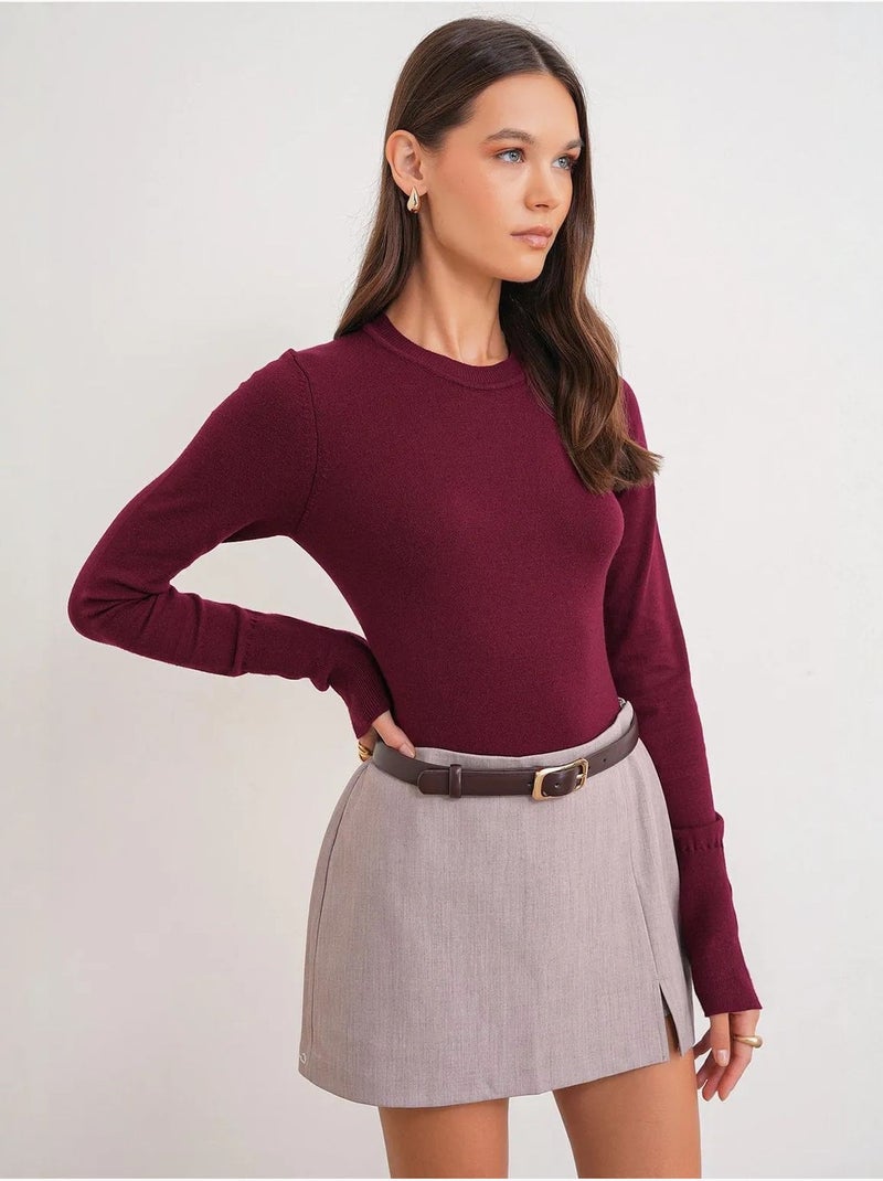 Pull en tricot à col rond et coupe slim mixray Rouge cachemire - Kiabi