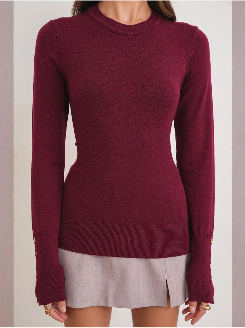 Pull en tricot à col rond et coupe slim mixray Rouge cachemire - Kiabi