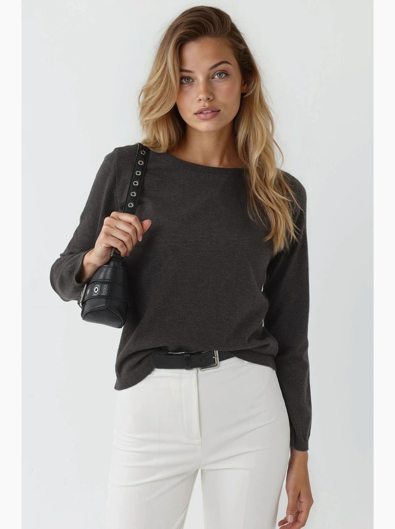 Pull en tricot à col rond hiccup Gris Noir - Kiabi