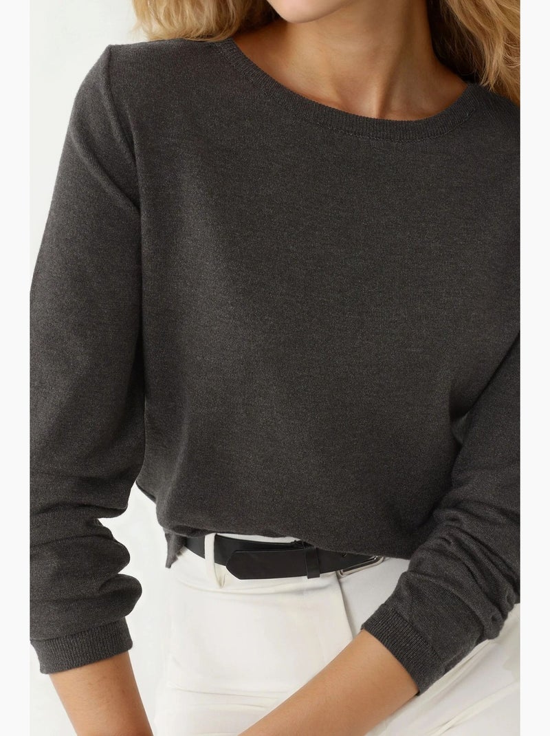 Pull en tricot à col rond hiccup Gris Noir - Kiabi