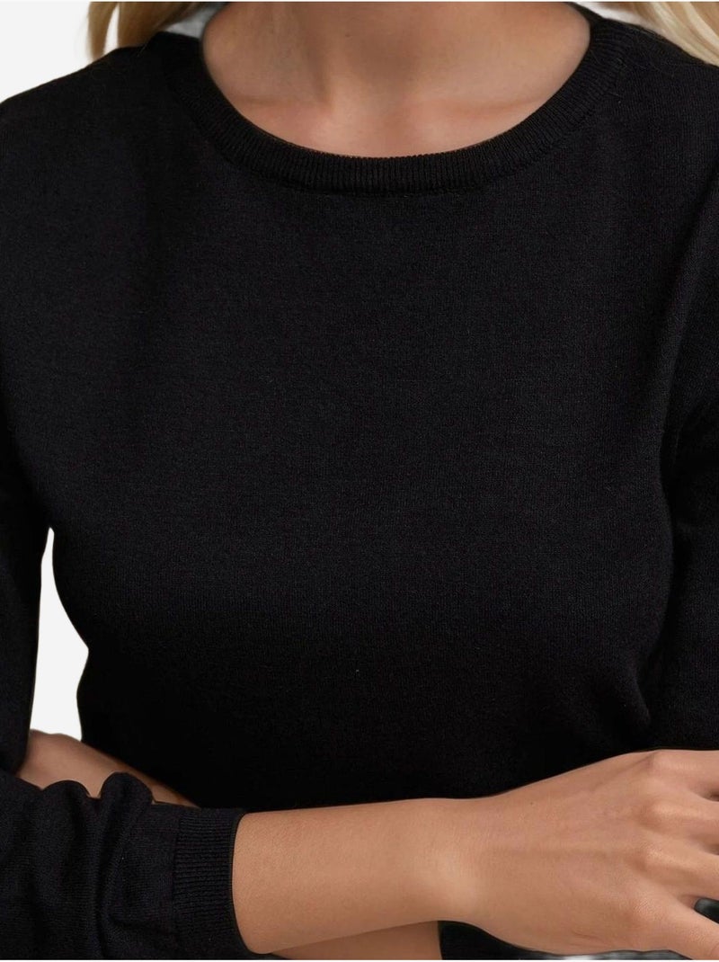 Pull en tricot à col rond Noir - Kiabi