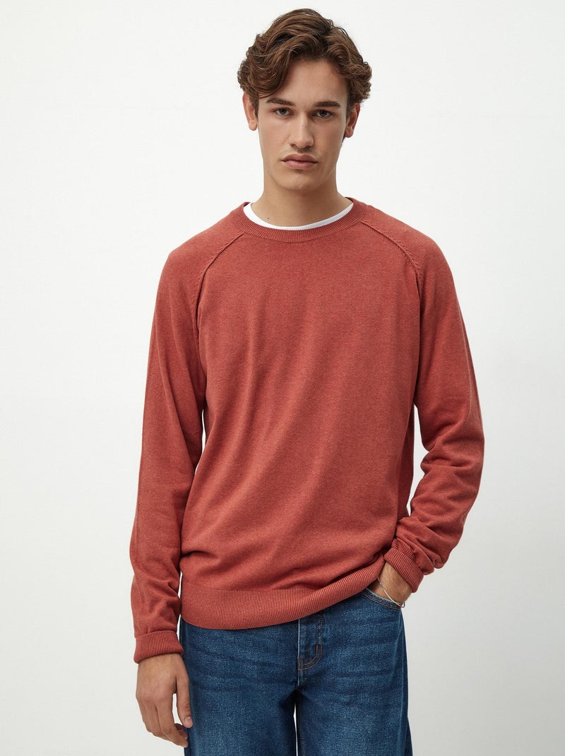 Pull en tricot à col rond Orange - Kiabi