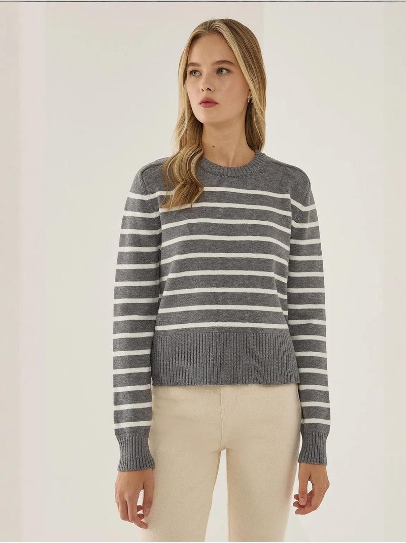Pull en tricot à col rond rayé hiccup Gris - Kiabi