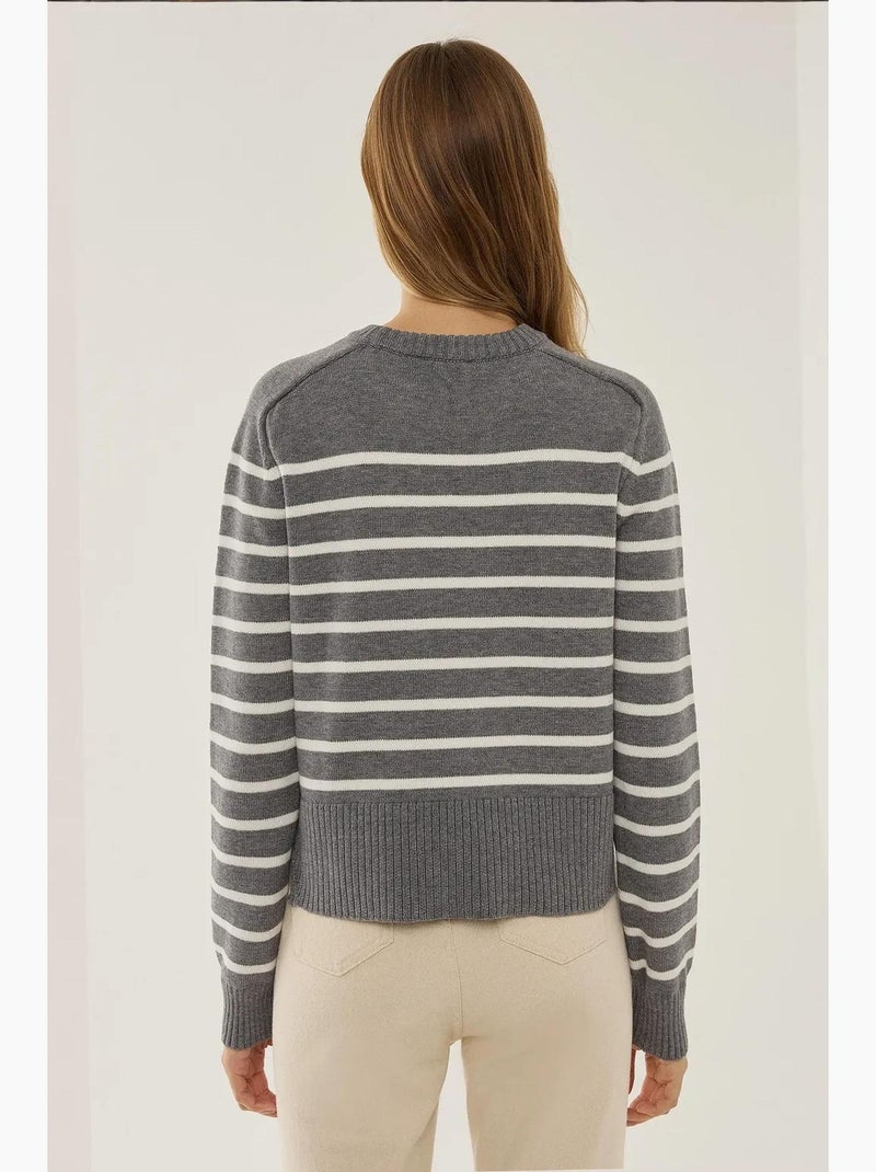 Pull en tricot à col rond rayé hiccup Gris - Kiabi