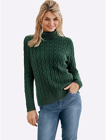 Pull en tricot à col roulé avec motif torsadé classique - taille standard - helline