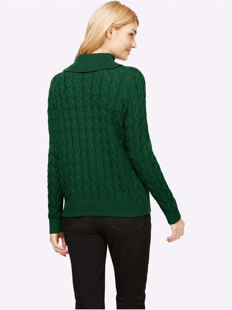 Pull en tricot à col roulé avec motif torsadé classique - taille standard - helline Beige/Vert - Kiabi