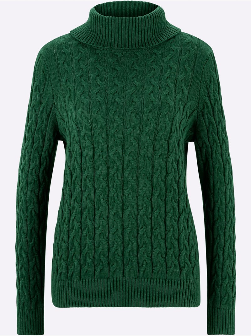 Pull en tricot à col roulé avec motif torsadé classique - taille standard - helline Beige/Vert - Kiabi