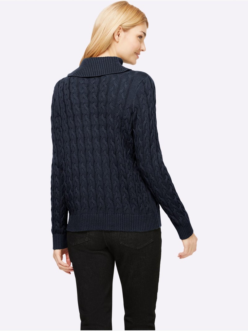 Pull en tricot à col roulé avec motif torsadé classique - taille standard - helline Bleu marine - Kiabi