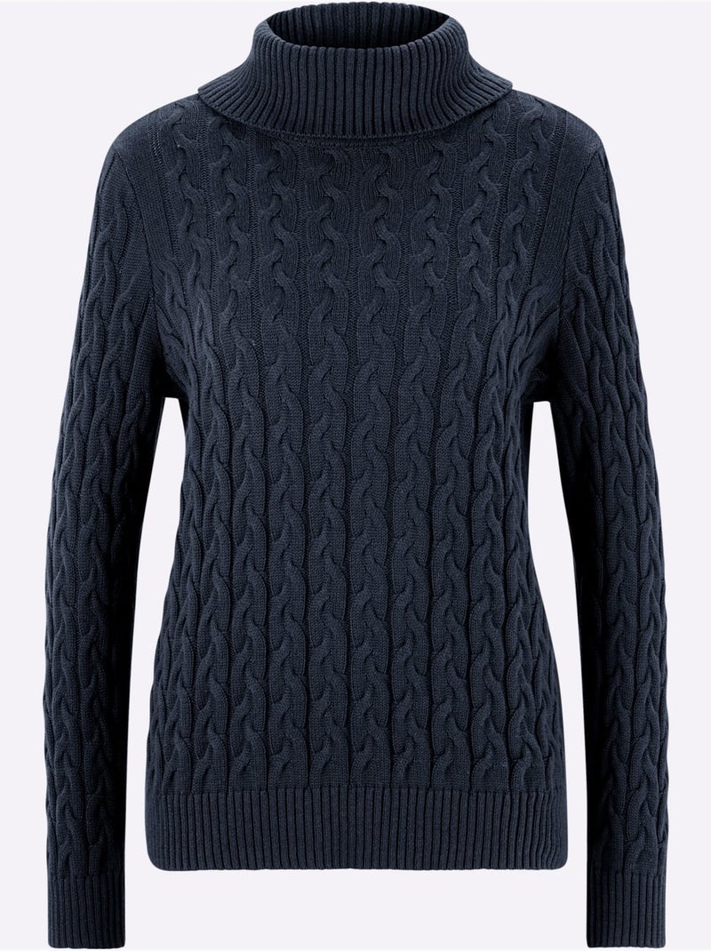 Pull en tricot à col roulé avec motif torsadé classique - taille standard - helline Bleu marine - Kiabi