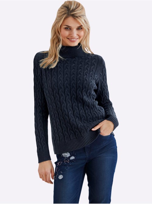 Pull en tricot à col roulé avec motif torsadé classique - taille standard - helline - Kiabi