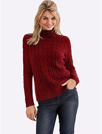 Pull en tricot à col roulé avec motif torsadé classique - taille standard - helline