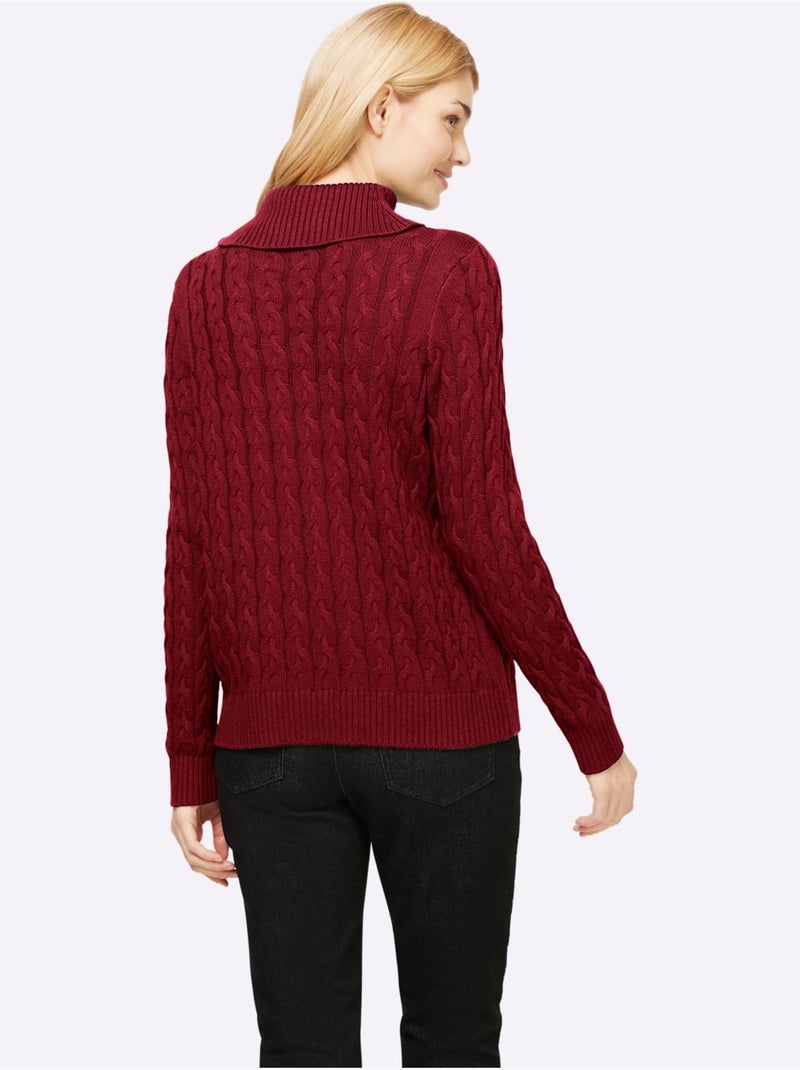 Pull en tricot à col roulé avec motif torsadé classique - taille standard - helline Rouge foncé - Kiabi