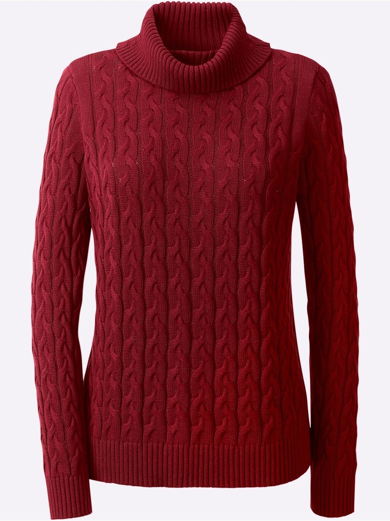 Pull en tricot à col roulé avec motif torsadé classique - taille standard - helline Rouge foncé - Kiabi