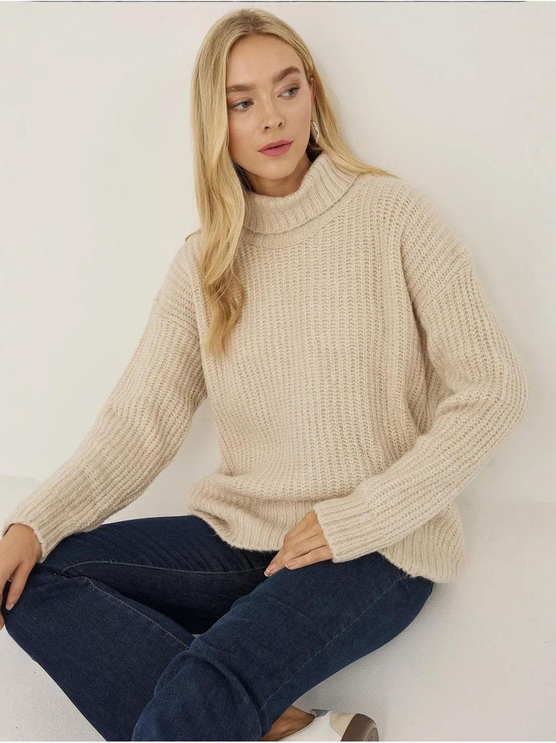 Pull en tricot à col roulé Beige naturel - Kiabi