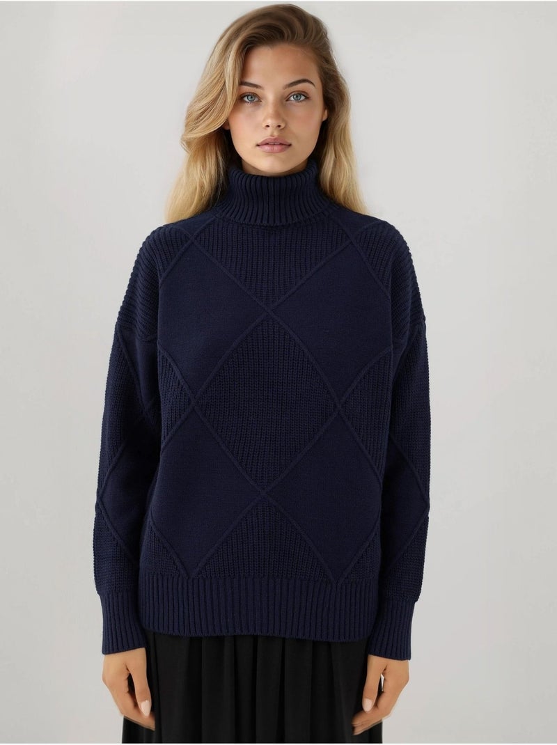 Pull en tricot à col roulé Bleu foncé - Kiabi