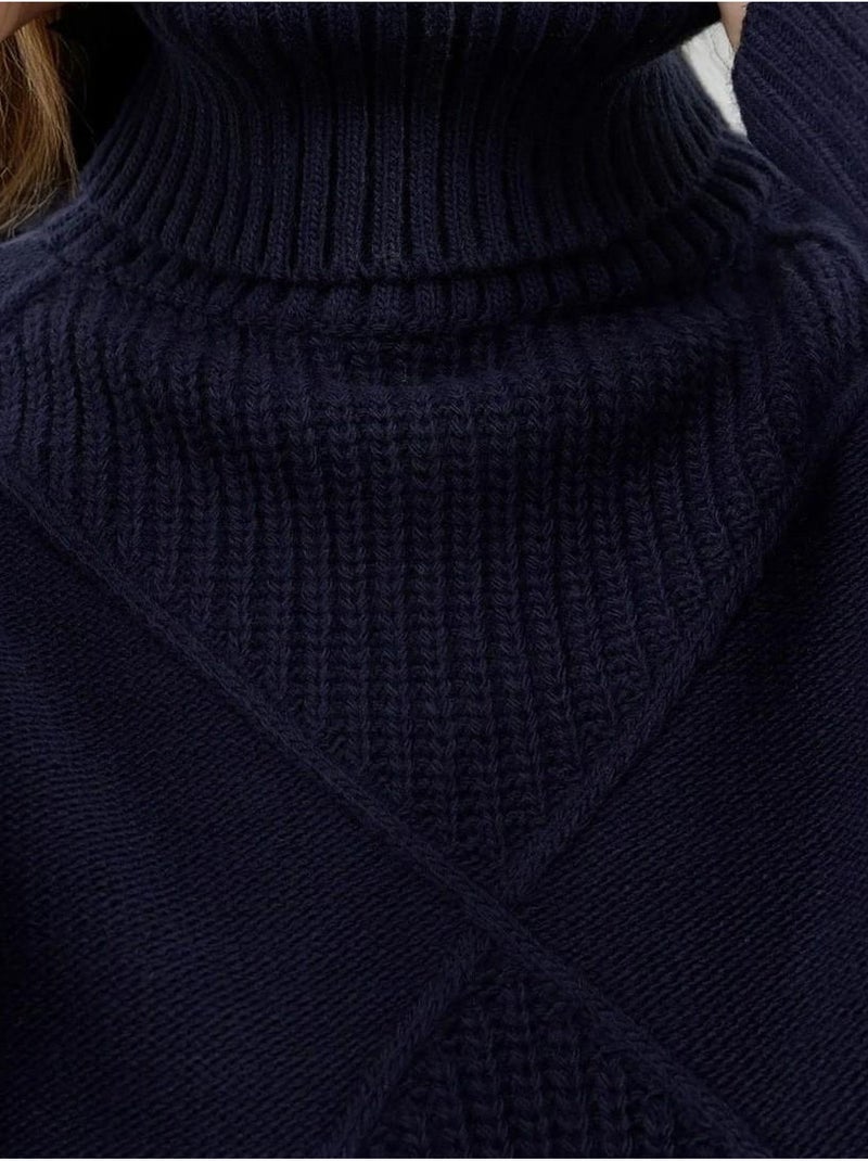 Pull en tricot à col roulé Bleu foncé - Kiabi