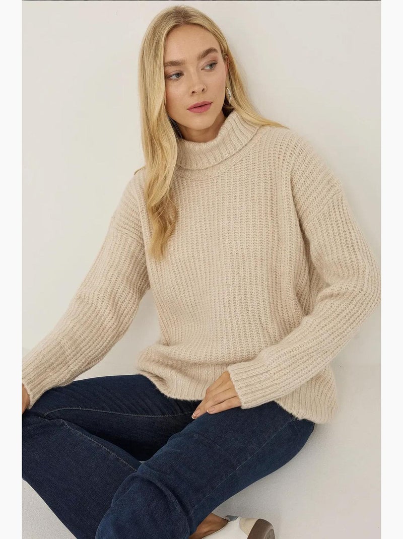 Pull en tricot à col roulé hiccup Beige naturel - Kiabi