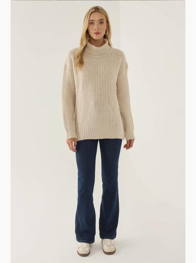 Pull en tricot à col roulé hiccup Beige naturel - Kiabi