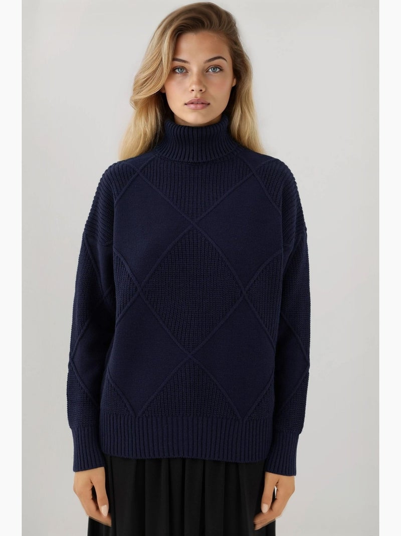 Pull en tricot à col roulé hiccup Bleu foncé - Kiabi