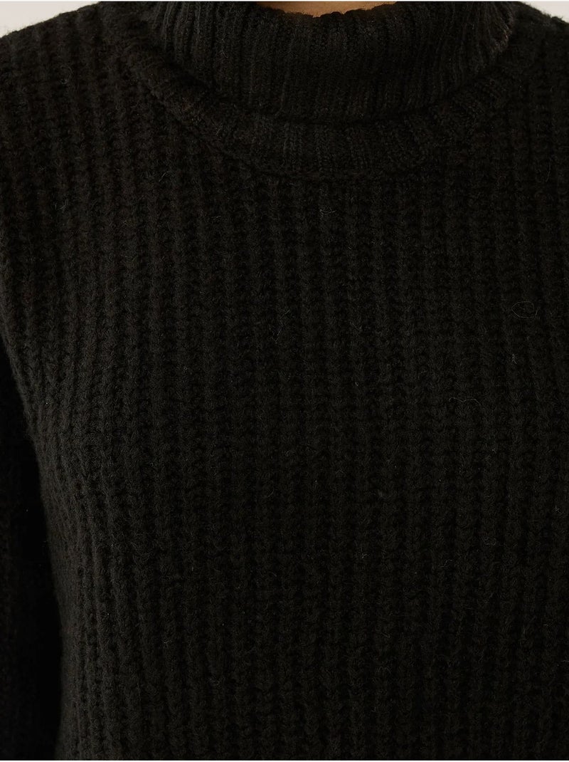 Pull en tricot à col roulé Noir - Kiabi