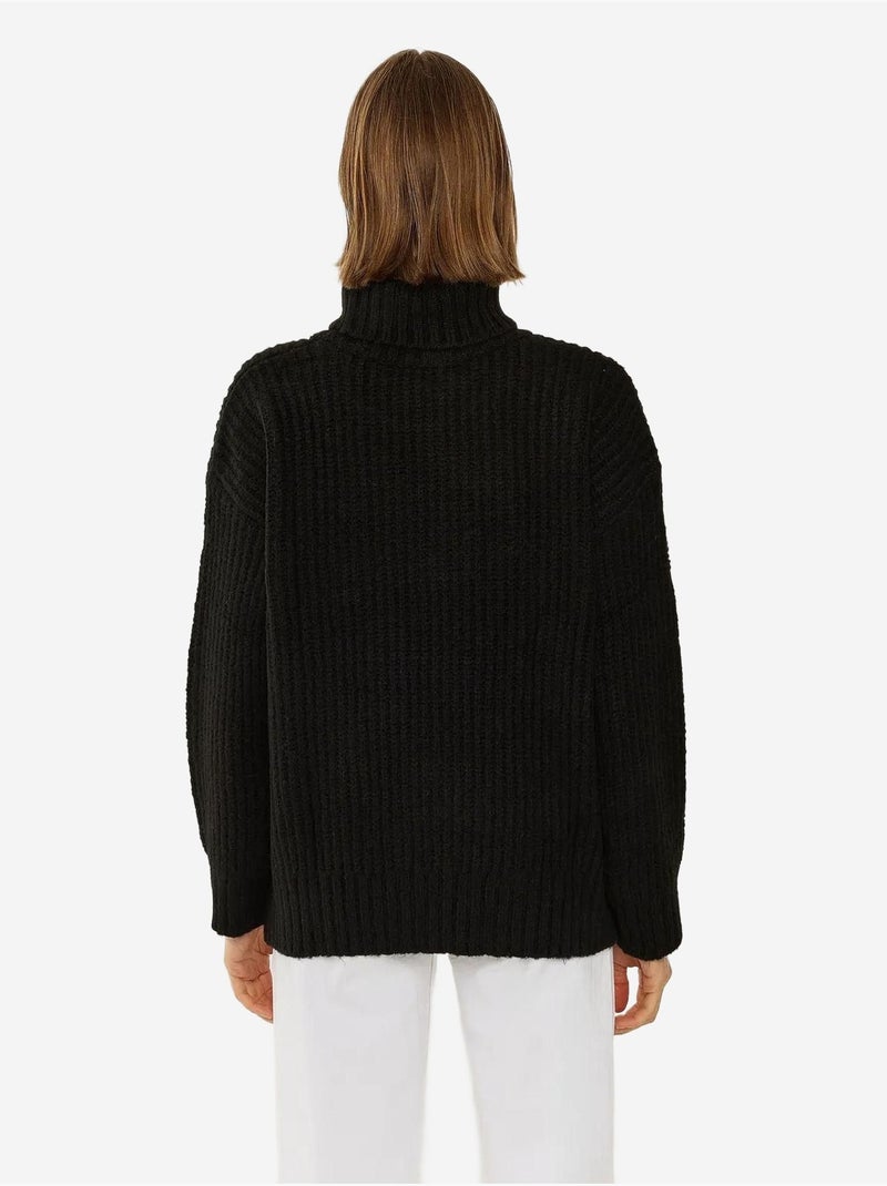 Pull en tricot à col roulé Noir - Kiabi