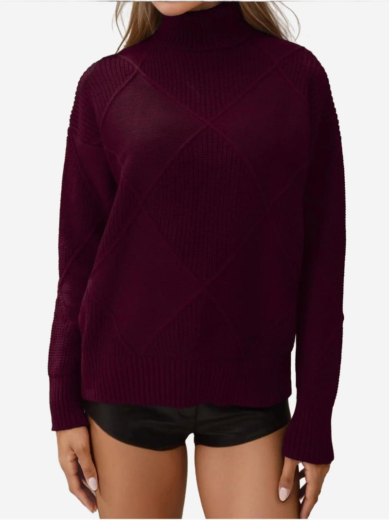 Pull en tricot à col roulé Rouge bordeaux - Kiabi