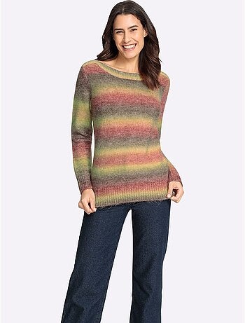 Pull en tricot à col U et manches longues en grosses mailles - Taille standard - Witt