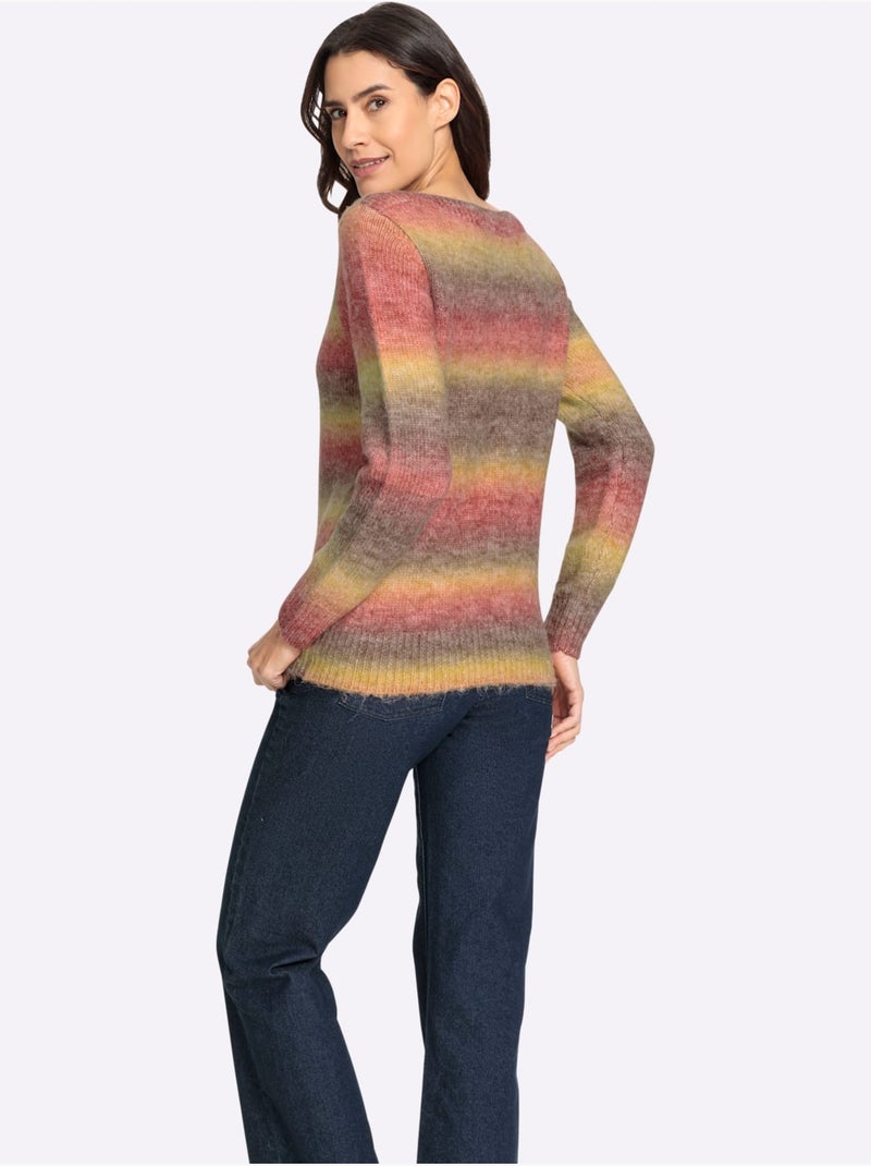 Pull en tricot à col U et manches longues en grosses mailles - Taille standard - Witt Gris Rouge - Kiabi
