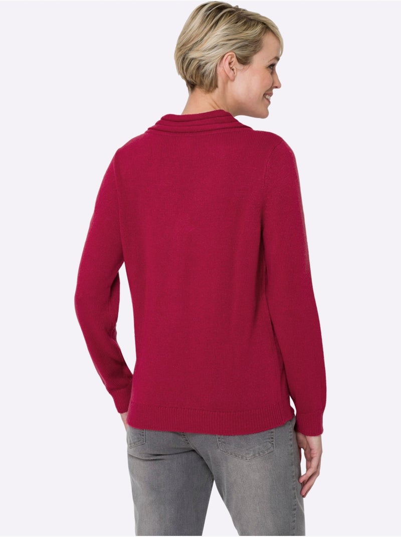 Pull en tricot à col v avec bords-côtes aux manches et ourlet - taille standard - moda vilona Framboise - Kiabi