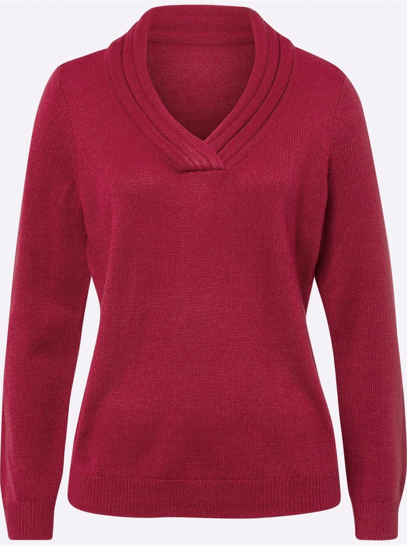 Pull en tricot à col v avec bords-côtes aux manches et ourlet - taille standard - moda vilona Framboise - Kiabi