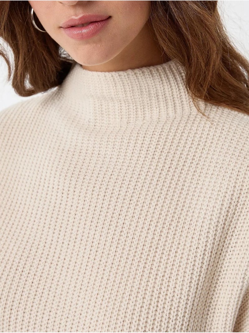 Pull en tricot à demi-col roulé Beige naturel - Kiabi