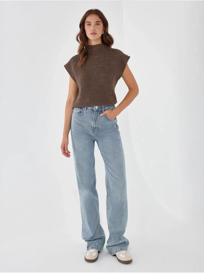 Pull en tricot à demi-col roulé Marron - Kiabi