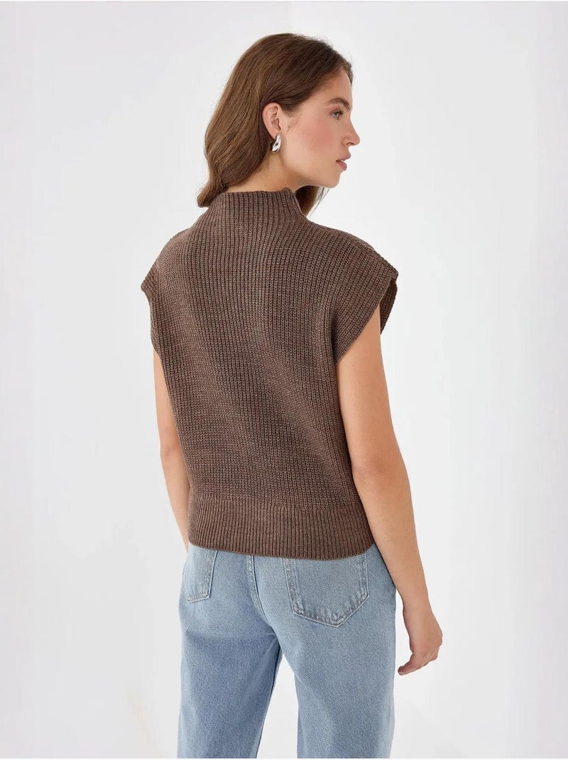 Pull en tricot à demi-col roulé Marron - Kiabi