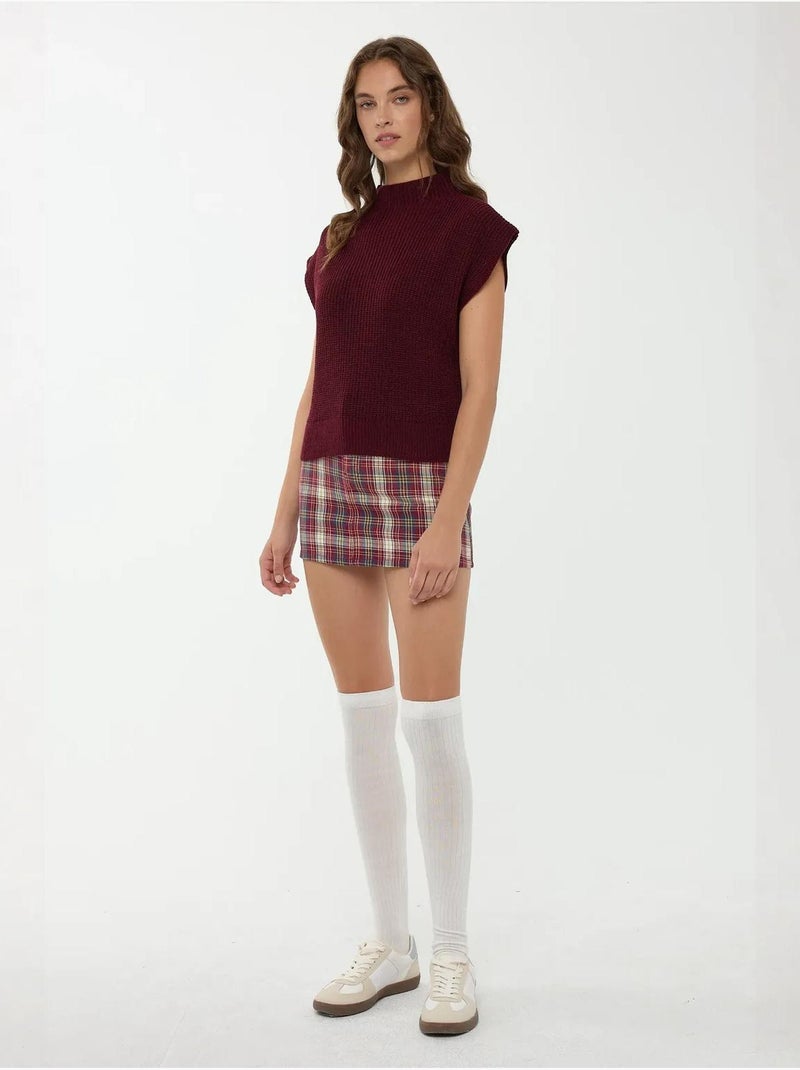 Pull en tricot à demi-col roulé Rouge bordeaux - Kiabi