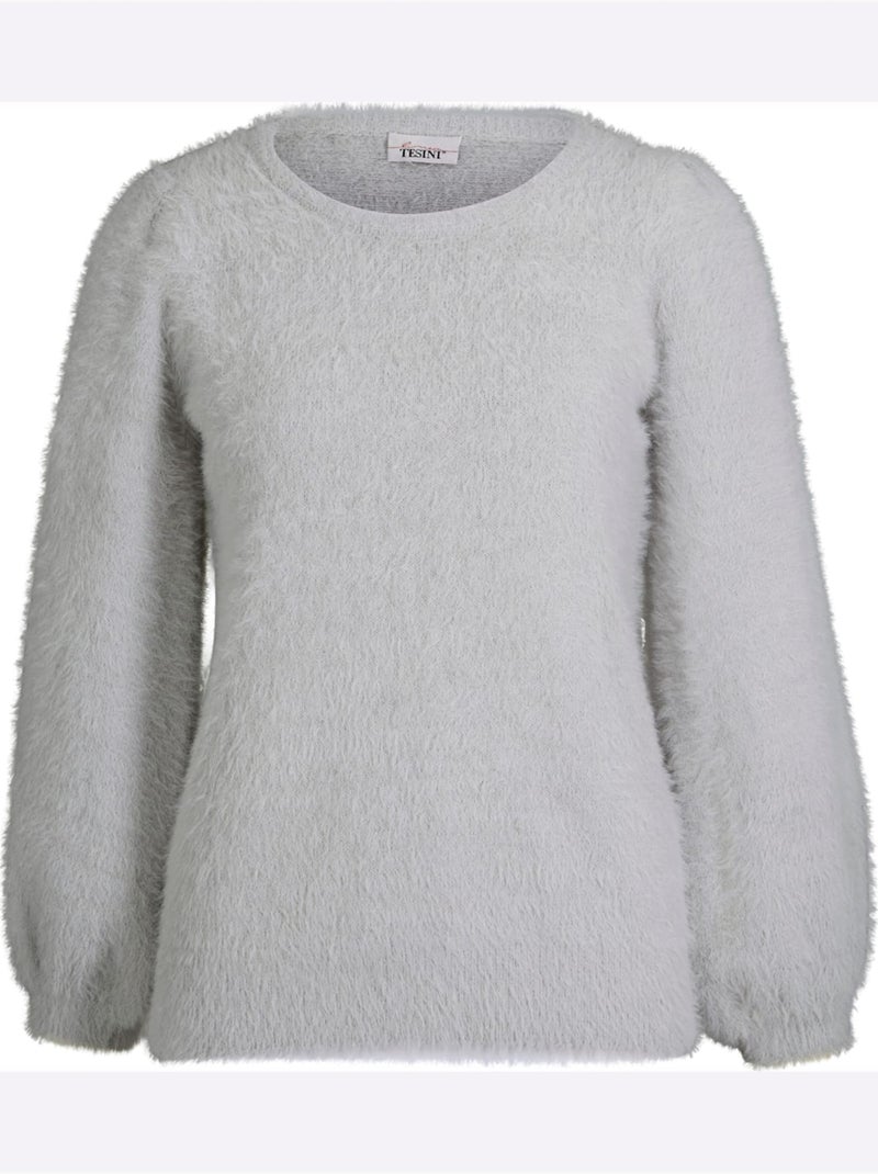 Pull en tricot à encolure ronde avec manches larges et doux - taille standard - helline Gris clair - Kiabi