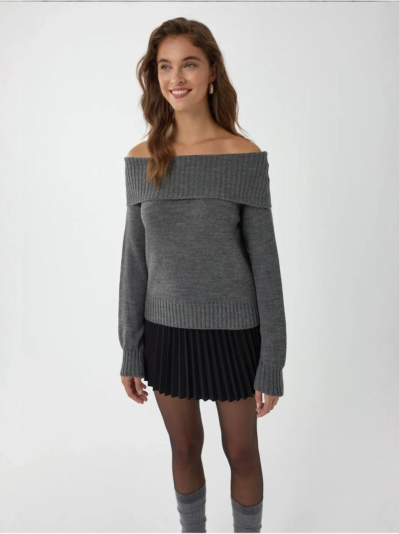 Pull en tricot à épaules dénudées Gris - Kiabi