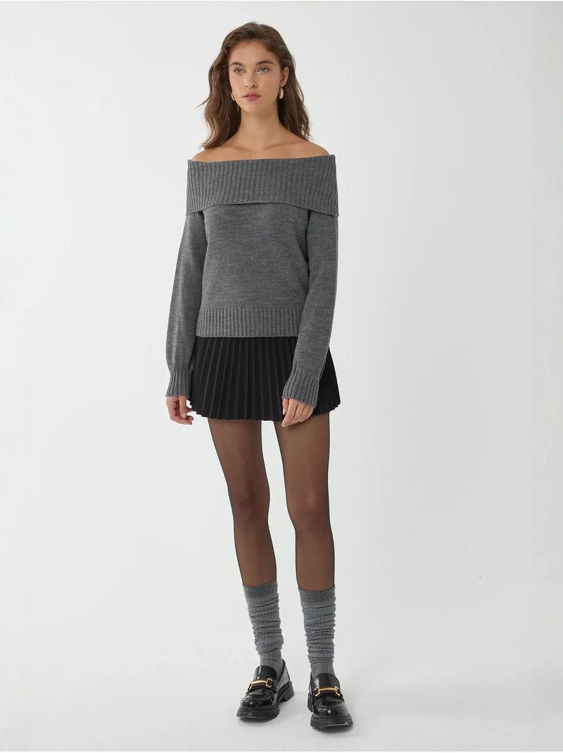 Pull en tricot à épaules dénudées Gris - Kiabi