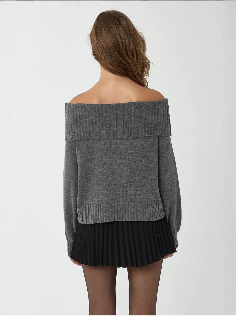 Pull en tricot à épaules dénudées Gris - Kiabi