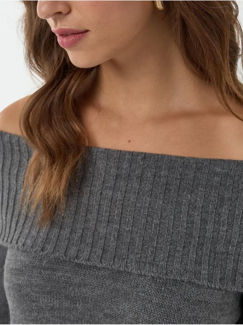 Pull en tricot à épaules dénudées Gris - Kiabi