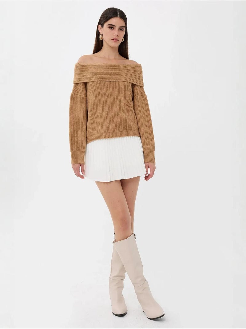 Pull en tricot à épaules dénudées Marron - Kiabi